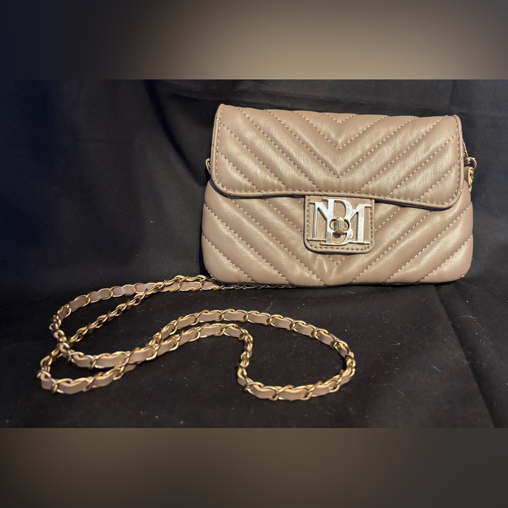 Badgley Mischka Taupe Quilted Crossbody Bag